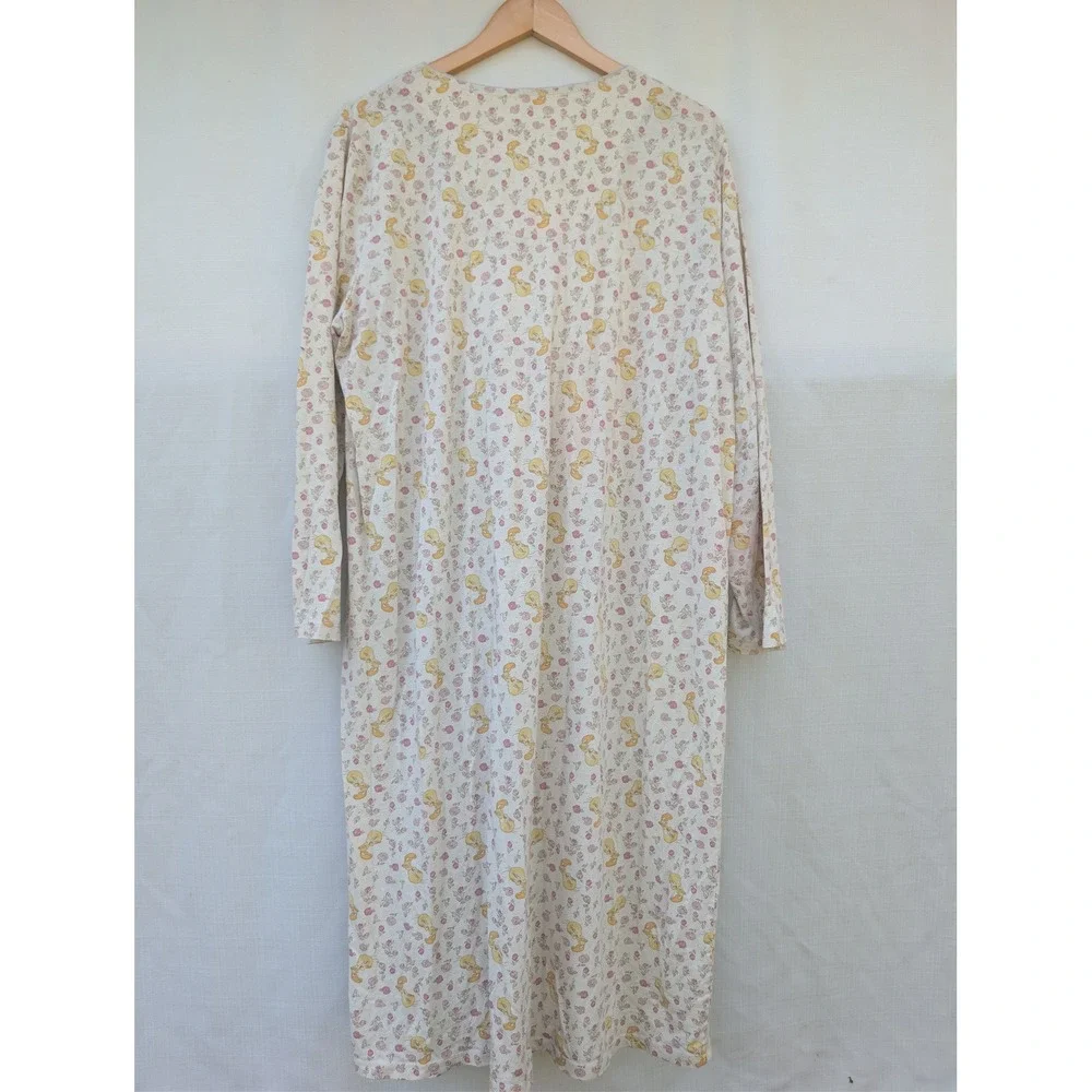 Looney Tunes Tweety Bird Nightgown Womens 2X Cream Floral Coquette Sleepwear